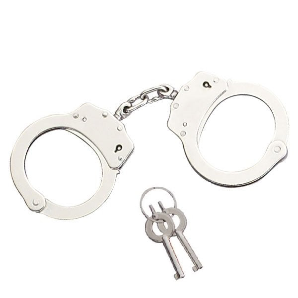 Professional Police Handcuffs Nickel Plated Double Lock with 2 Keys - Tophatter's Army Products & Self Defense Collectible Weapons - Tophatter Daily Deals